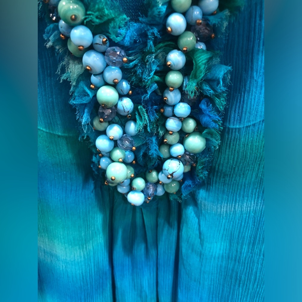 2/$30 NWT Dana Buchman Sheer Beaded Chiffon Tunic Top Sz 14 Blue Teal - Picture 9 of 16